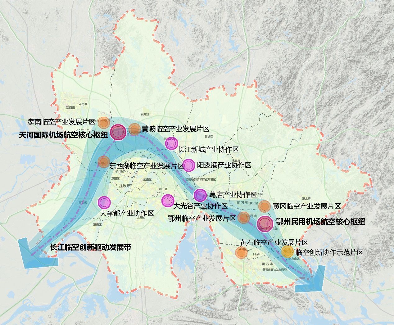 武漢城市圈航空港經濟綜合實驗區空間結構示意圖